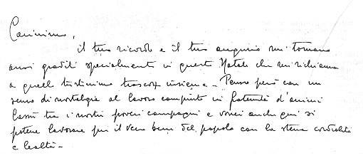 Brano della lettera che Don Carlo Manziana inviò a Giovanni Malodia nel dicembre del '45