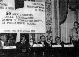 Un momento del convegno internazionale in occasione del 50°anniversario della liberazione del campo.